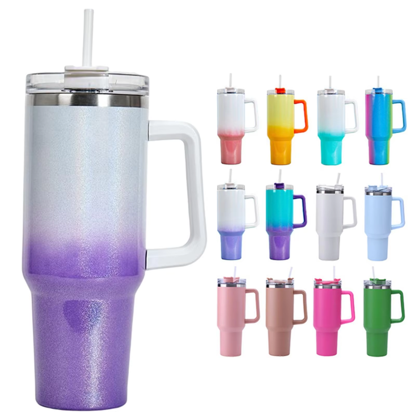 Cascade 40 oz Glitter Ombre Handled Straw Tumbler