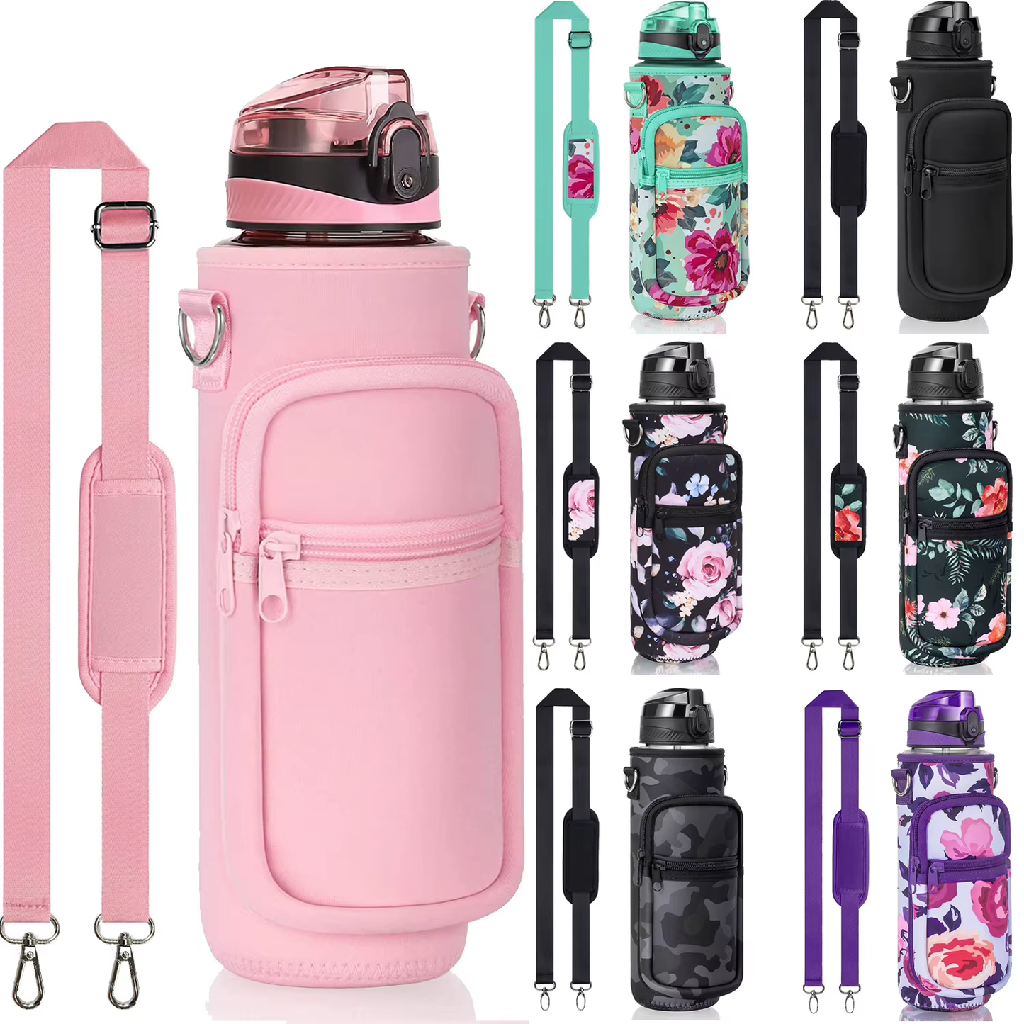 Cascade Floral Bottle Sleeve with Storage Pouch