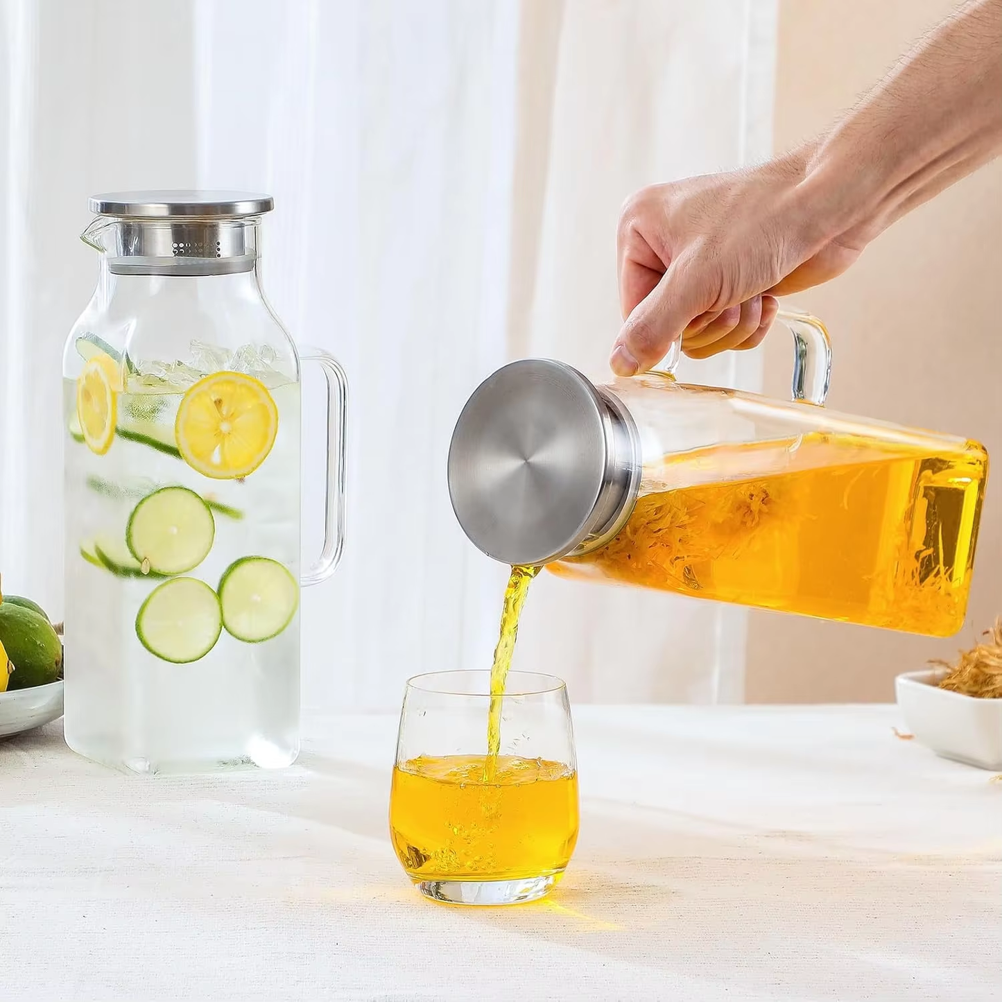 Cascade Glass Pitcher with Lid and Glass Handle