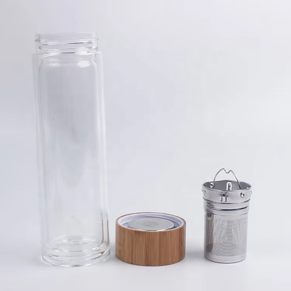 Cascade Bamboo-Lid Glass Tea Bottle