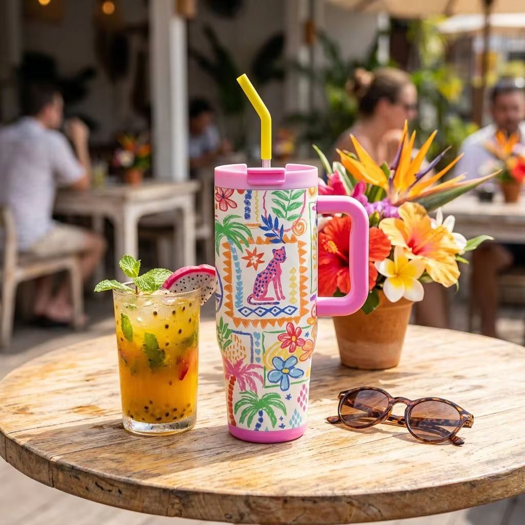 Cascade 40 oz Floral Handled Straw Tumbler