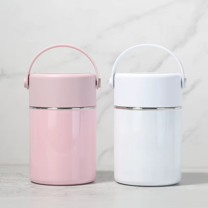 Noon Pink-and-White Handled Insulated Food Jar