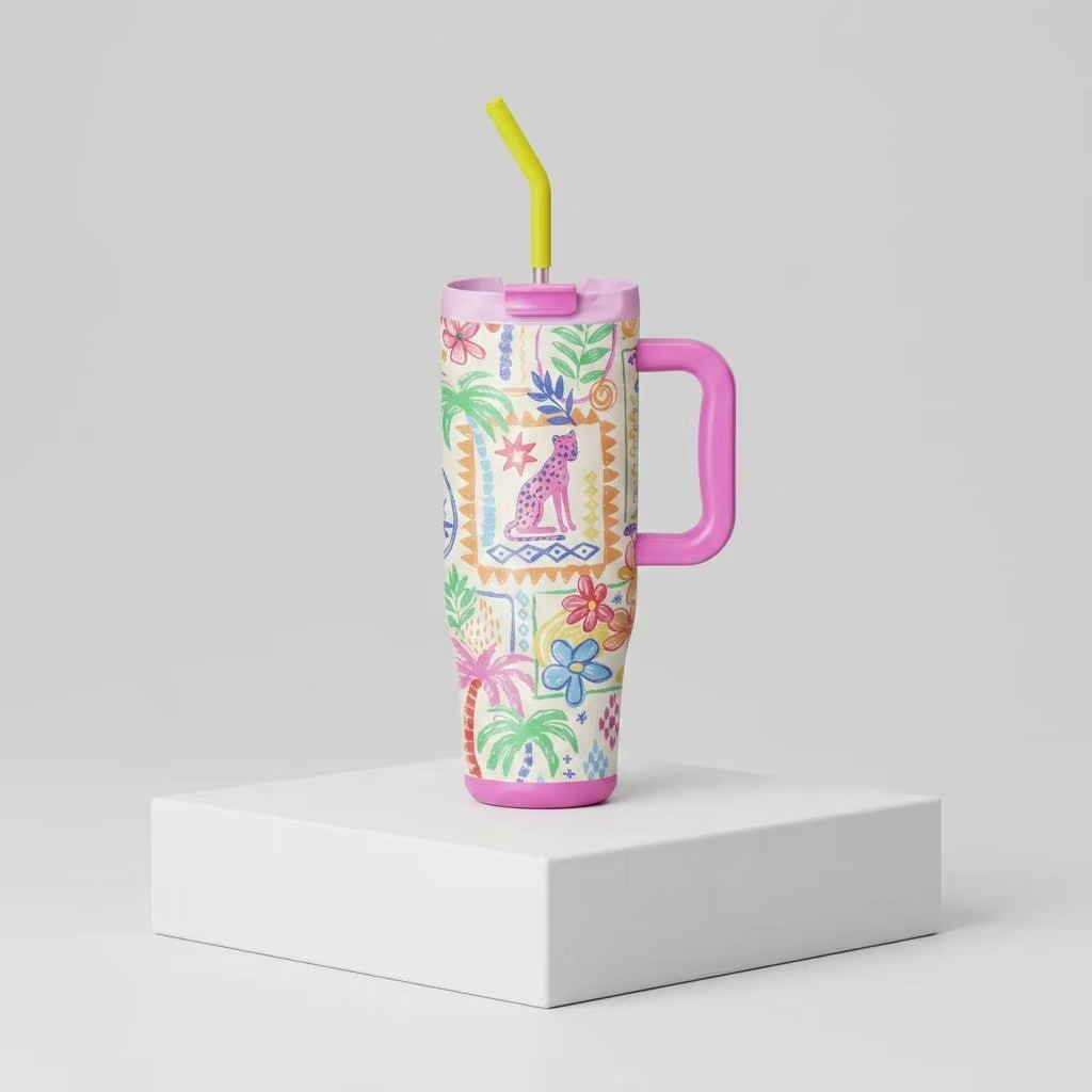 Cascade 40 oz Floral Handled Straw Tumbler