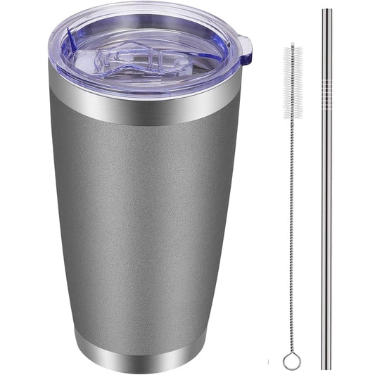 Ash Gray Insulated Coffee Travel Mug with Flip Lid 16oz product photo