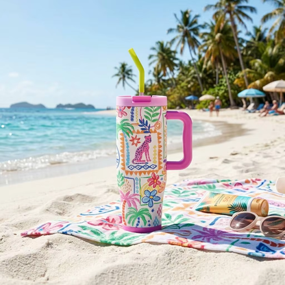 Cascade 40 oz Floral Handled Straw Tumbler