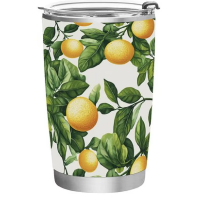 Ember 600 ml Lemon-Print Insulated Tumbler with Straw