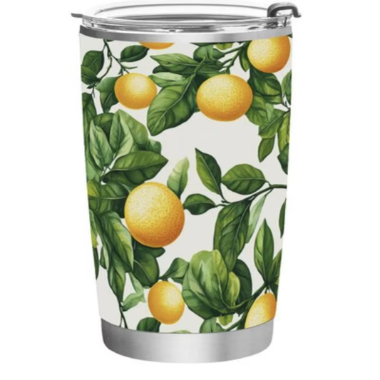 600 ml Lemon-Print Insulated Tumbler with Straw