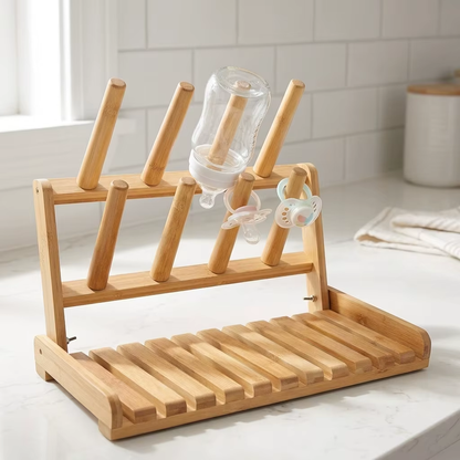 Cascade Bamboo Folding Bottle Drying Rack