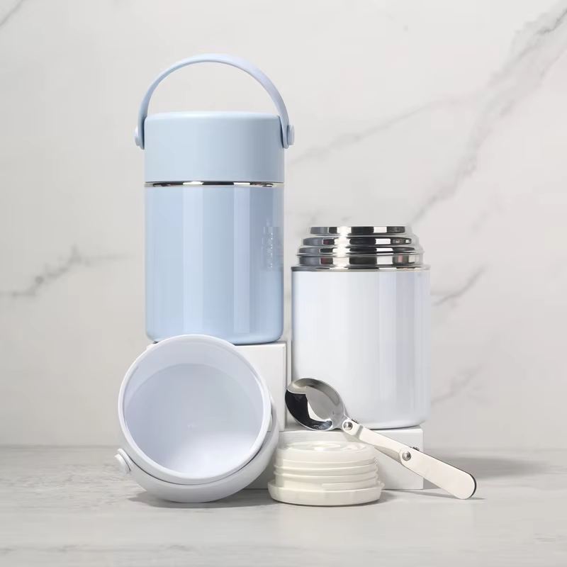 Noon Pink-and-White Handled Insulated Food Jar
