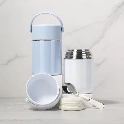 Noon Pink-and-White Handled Insulated Food Jar