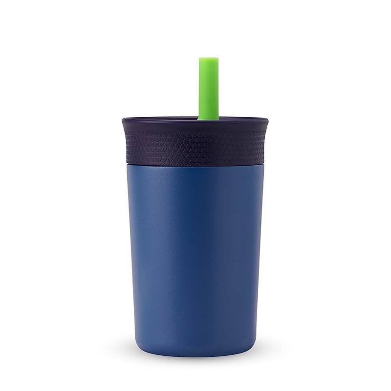 Blue straw bottle